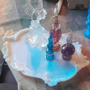 Elegant Opaline Glass Vanity Tray, Vintage